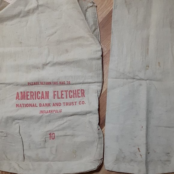 Two Vintage Bank Bags * Illinois * Indianapolis * Canvas Money Bags * Gift Bags - Picture 5 of 6